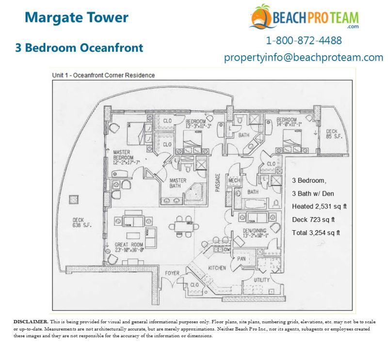 Margate Tower Floor Plan 1 - 3 Bedroom Oceanfront Corner